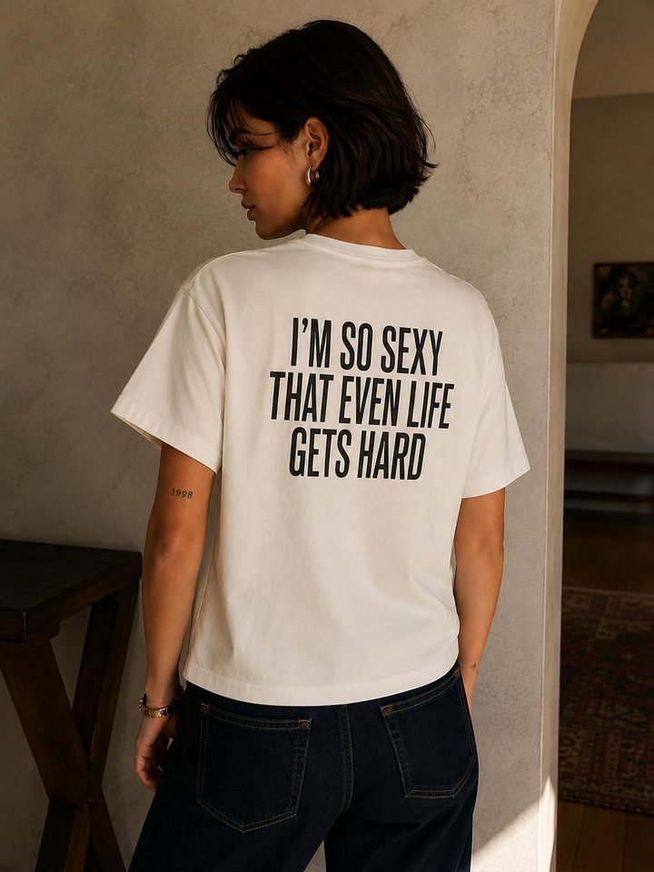One of our tees, worn at home